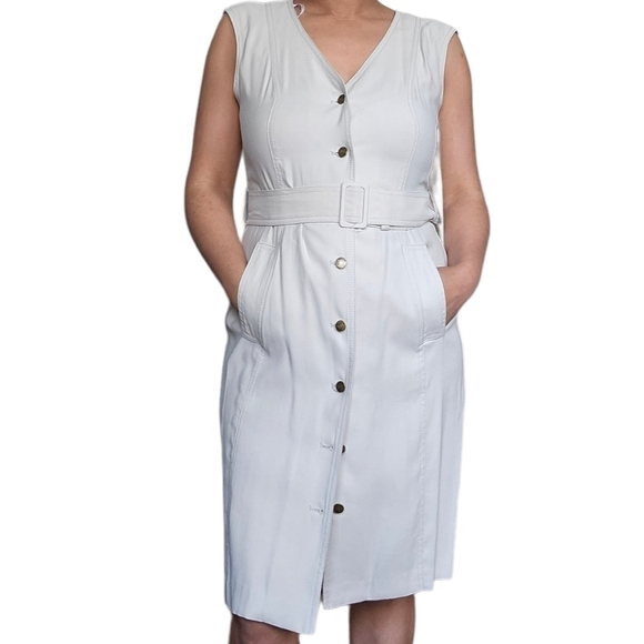 CALVIN KLEIN Belted Button-Up Sheath Dress - Picture 1 of 11